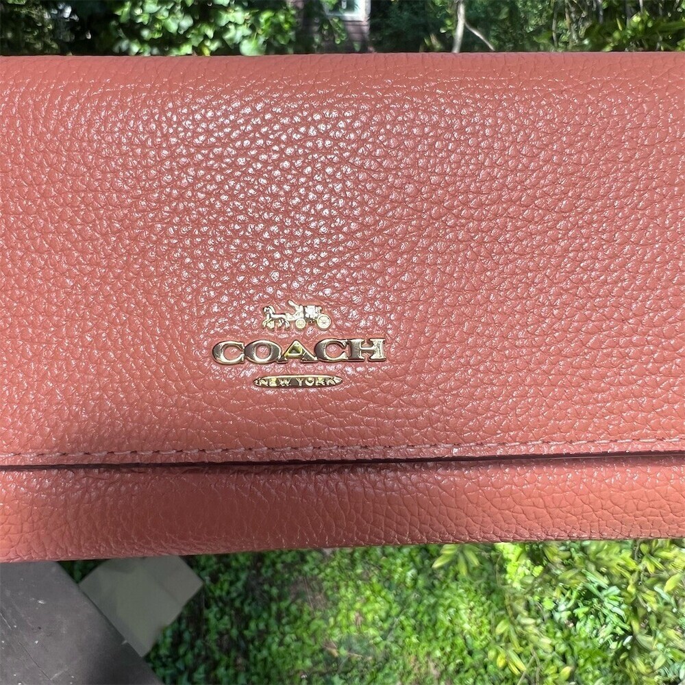 COACH VINTAGE Trifold Wallet Pebble Leather Peach with Gold Hardware AUTHENTIC - Picture 5 of 8